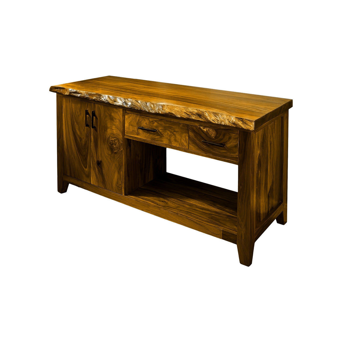 Live Edge Solid Hardwood Freestanding Bathroom Vanity with Cabinet in Teak finish