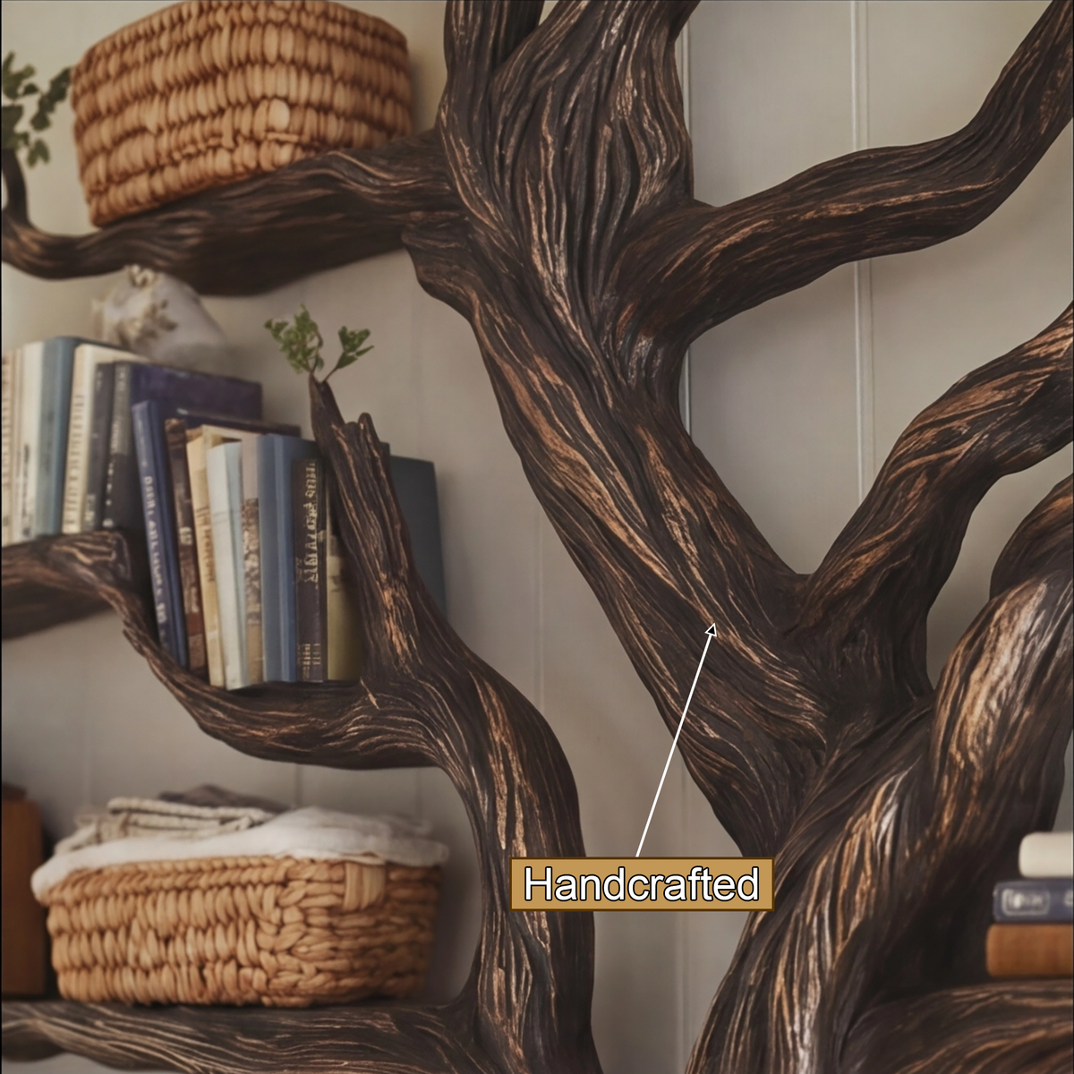 Ancient Tree Solid Hardwood Bookshelf with Bark-Carved Trunk - view 12