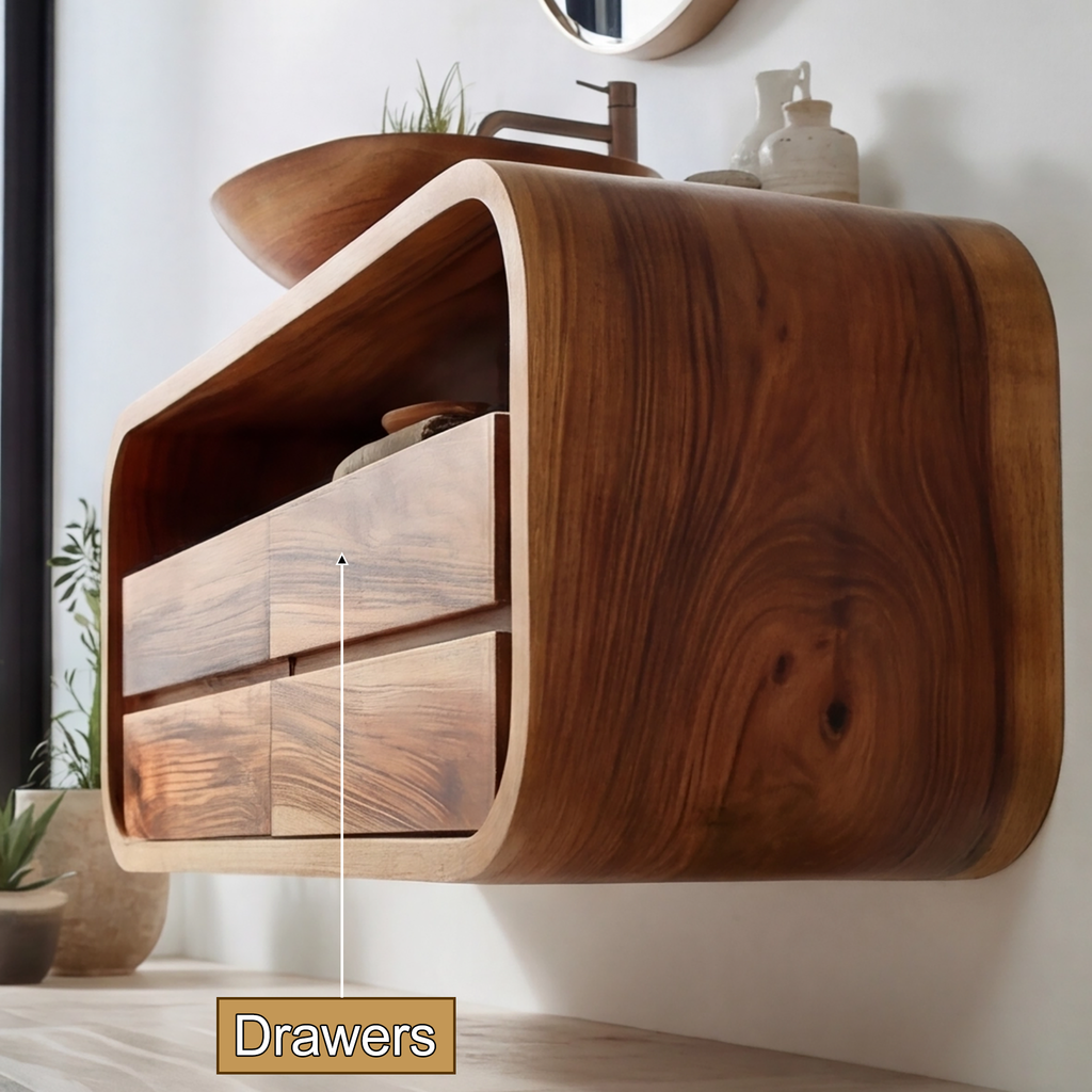 Sculpted Solid Wood Floating Bathroom Vanity with Rounded Edges - view 2