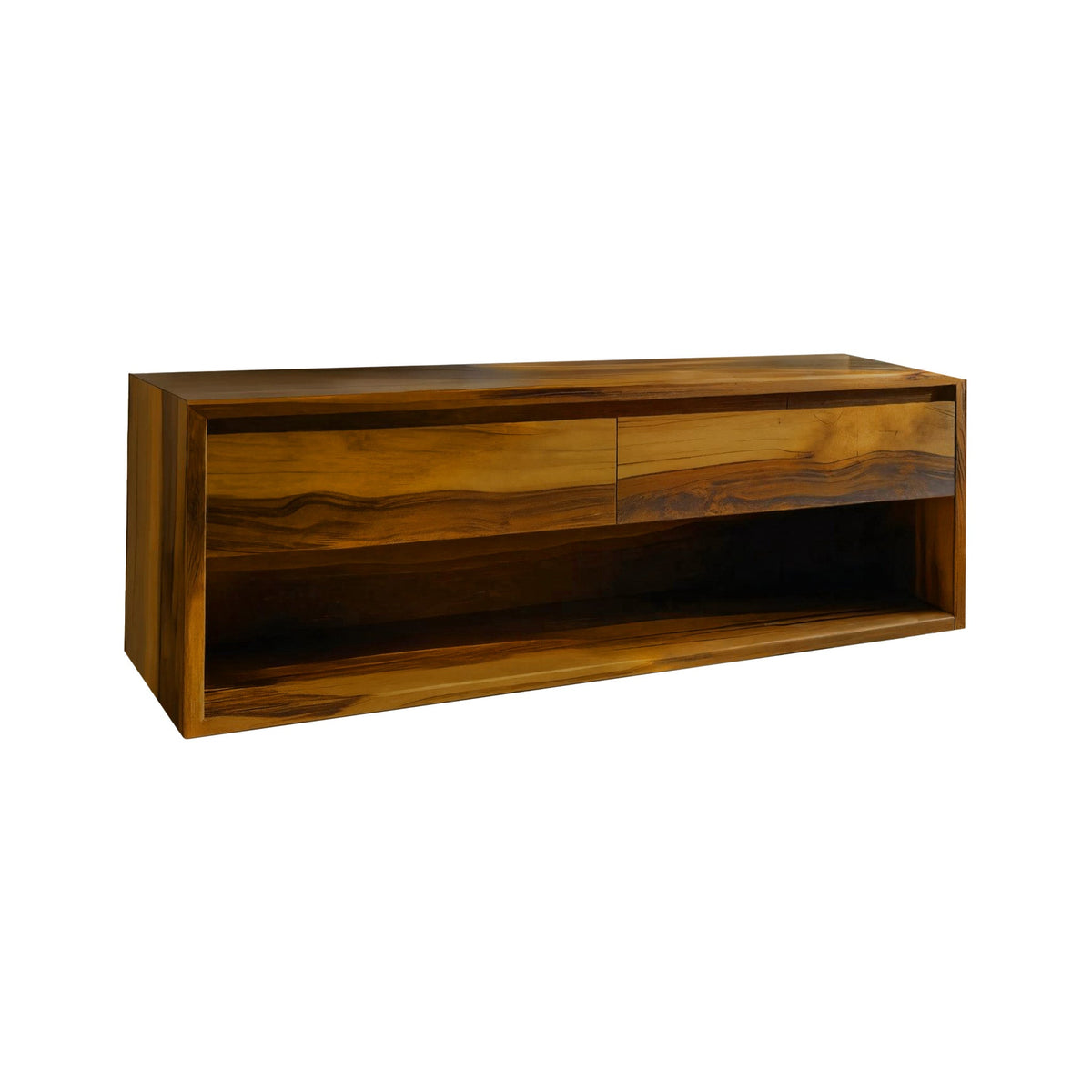 Japandi Solid Wood Floating Bathroom Vanity with Hidden Drawers in Teak finish