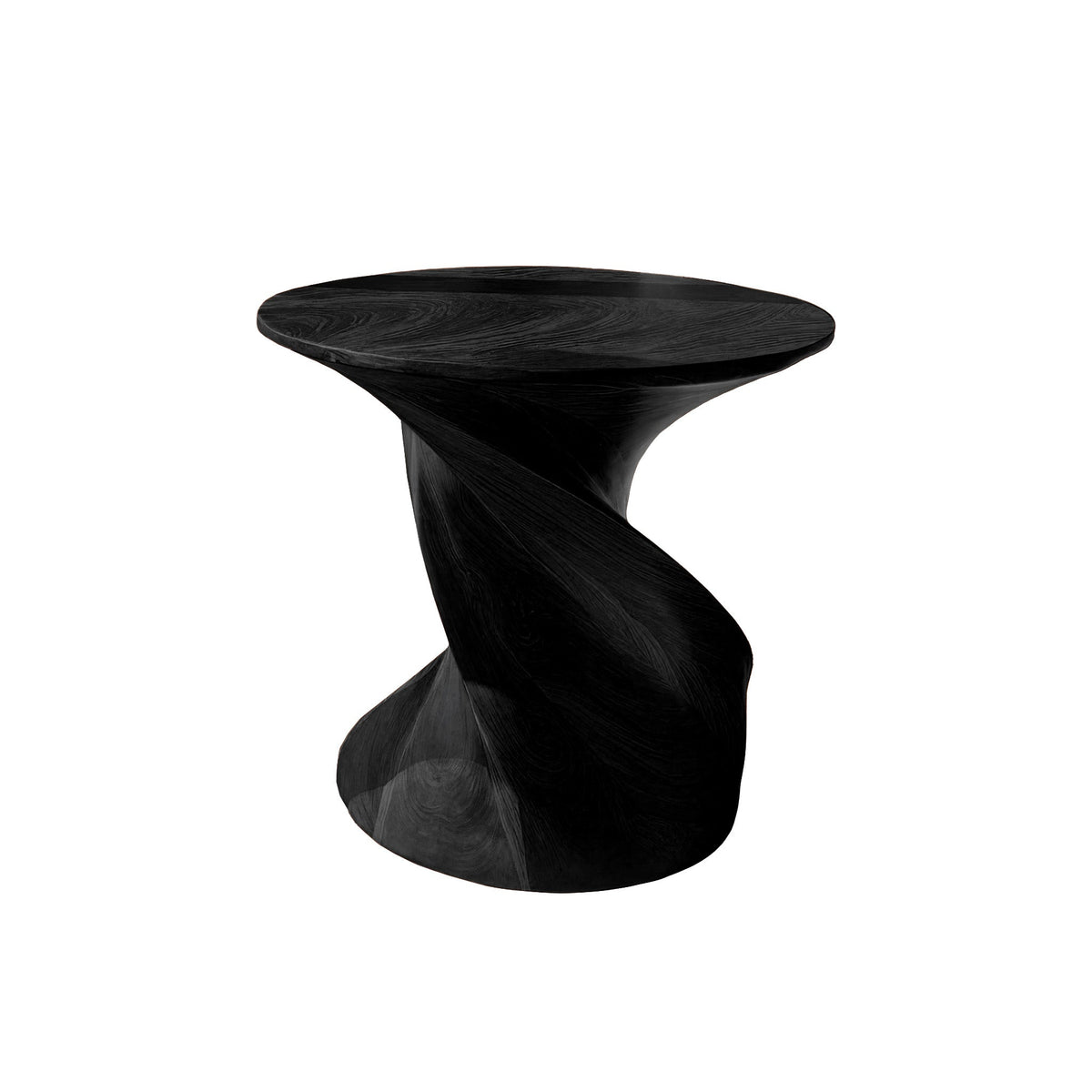 Twisted Pedestal Solid Wood Side Table with Round Top in Black finish