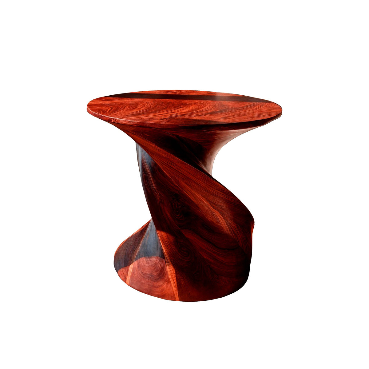 Twisted Pedestal Solid Wood Side Table with Round Top in Mahogany finish