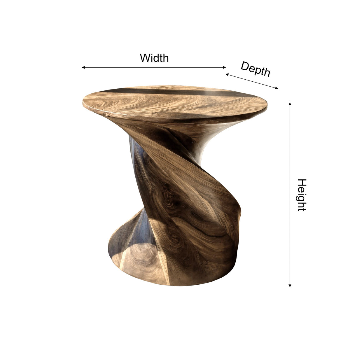 Twisted Pedestal Solid Wood Side Table with Round Top - view 5