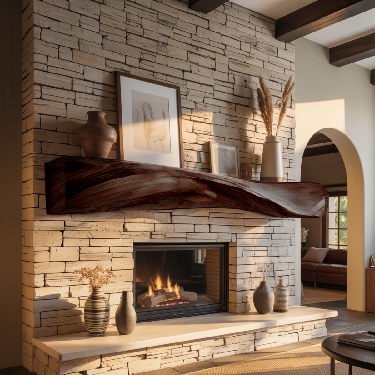 Wave-Form Solid Wood Floating Fireplace Mantel Shelf - view 3