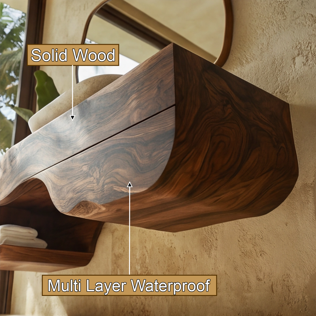 Sculpted Solid Wood Floating Bathroom Vanity with Drawer - view 3