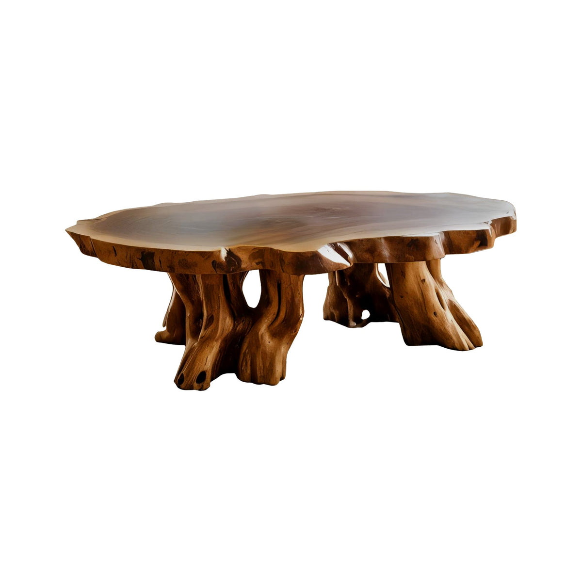 Teak Root Coffee Table with Sculptural Root-Form Base in Brown finish