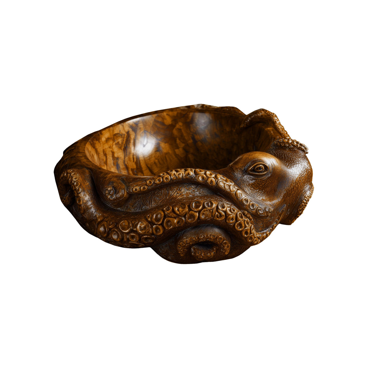 Hand-Carved Solid Wood Octopus Vessel Sink with Sculpted Tentacles in Brown finish