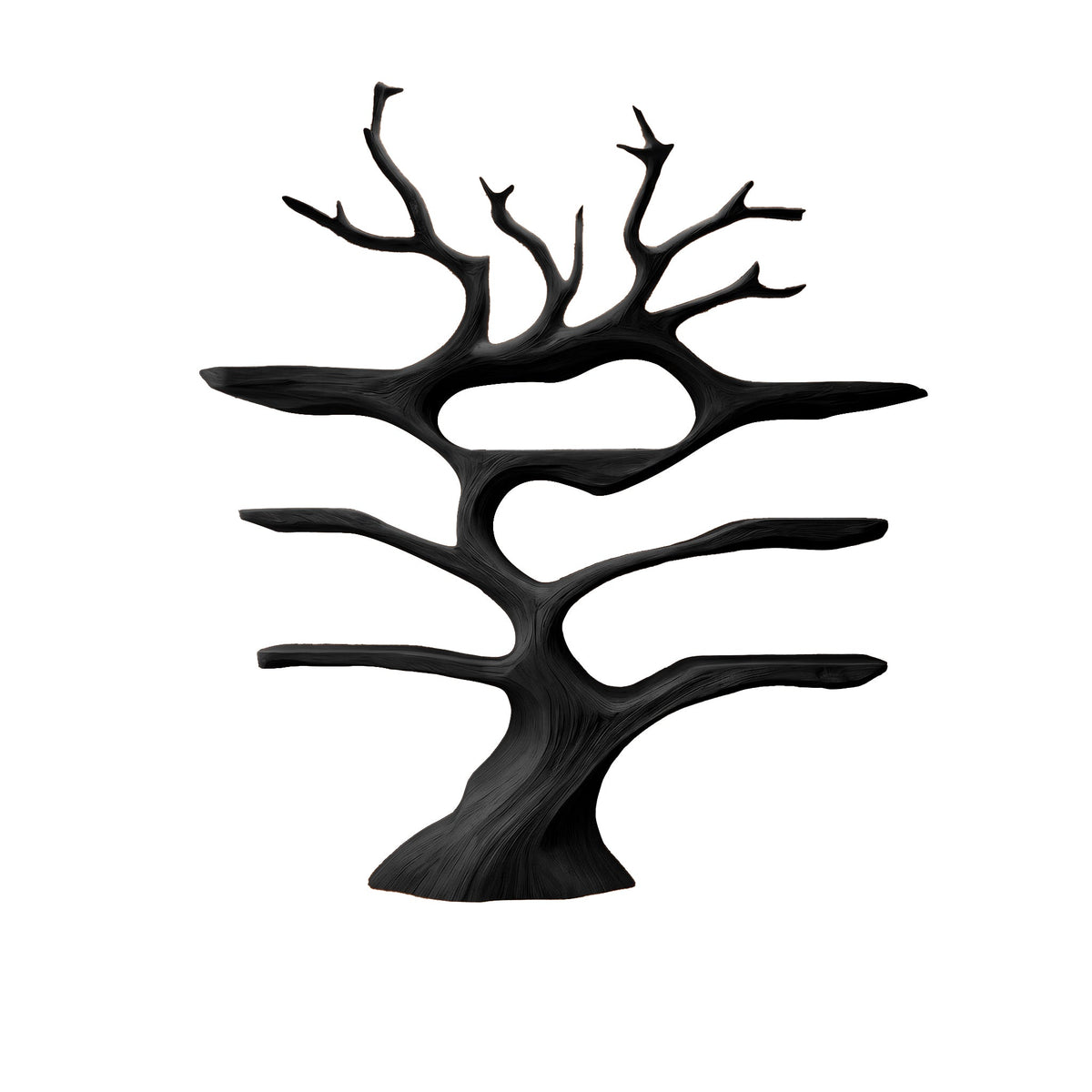 Illuminated Solid Hardwood Tree Wine Rack with LED Backlight in Black finish