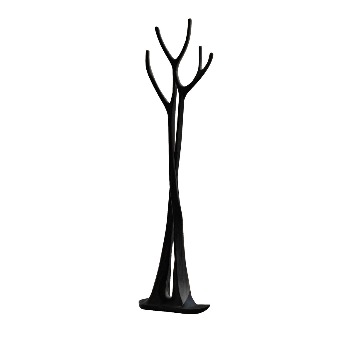 Sculpted Solid Wood Freestanding Tree Coat Rack with Curved Branches in Black finish