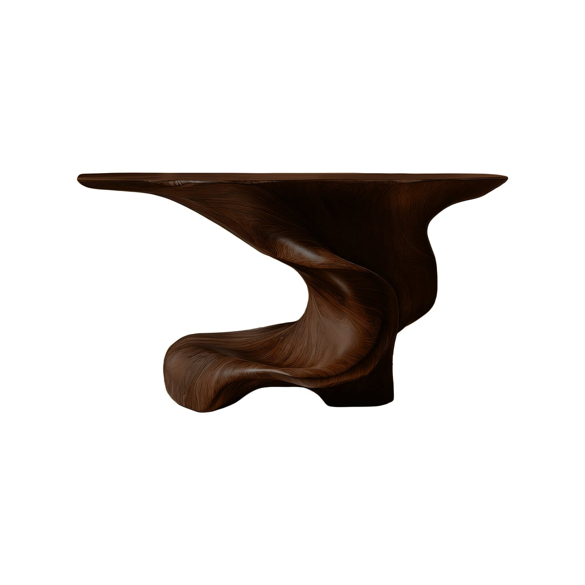 Monolithic Pedestal Solid Wood Console Table with Slim Top in Dark Walnut finish
