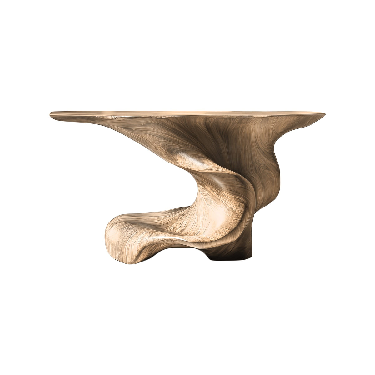 Monolithic Pedestal Solid Wood Console Table with Slim Top in Natural Oak finish