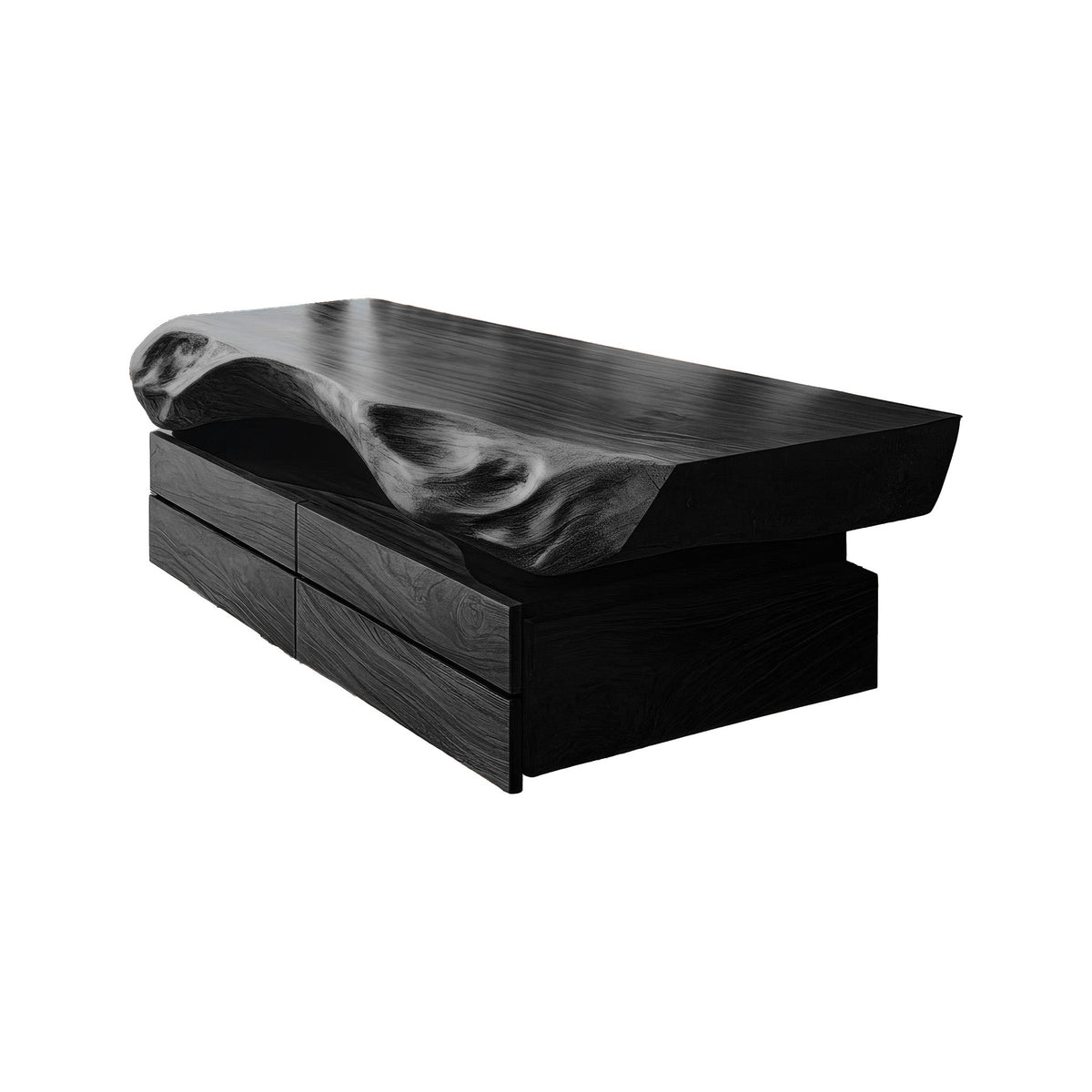 Live Edge Floating Bathroom Vanity with Drawers and Wood Vessel Sink in Black finish