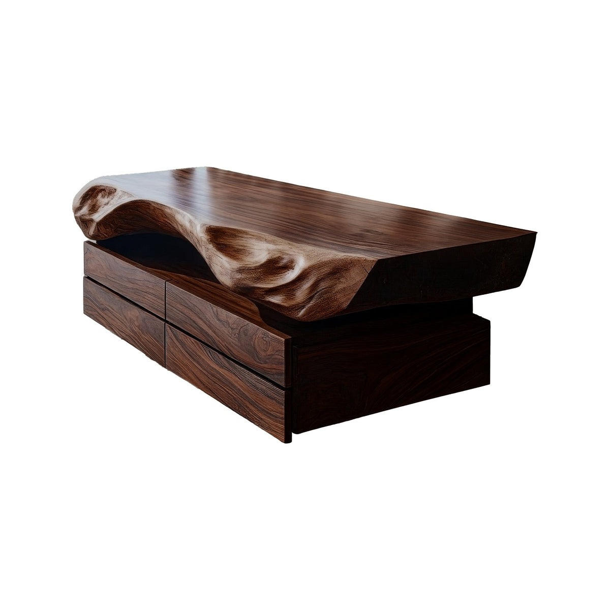 Live Edge Floating Bathroom Vanity with Drawers and Wood Vessel Sink in Dark Walnut finish