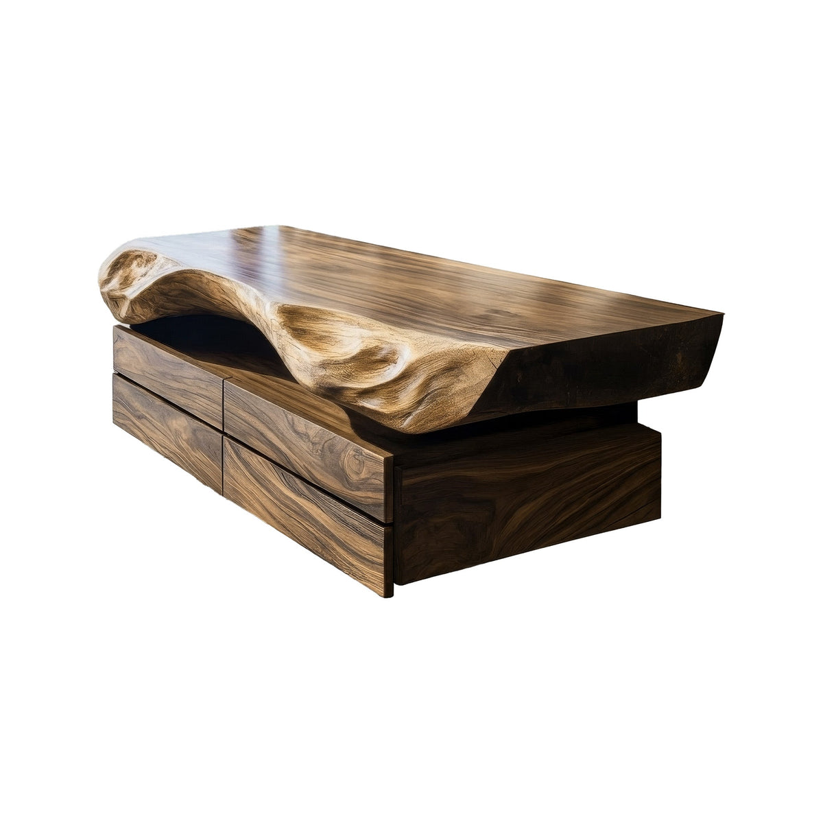 Live Edge Floating Bathroom Vanity with Drawers and Wood Vessel Sink in Natural Oak finish