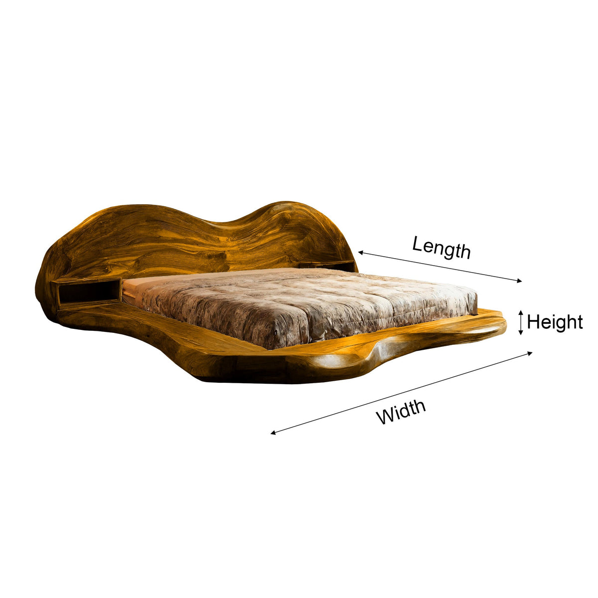 Solid Wood Wave Platform Bed Frame with Sculpted Headboard - view 7