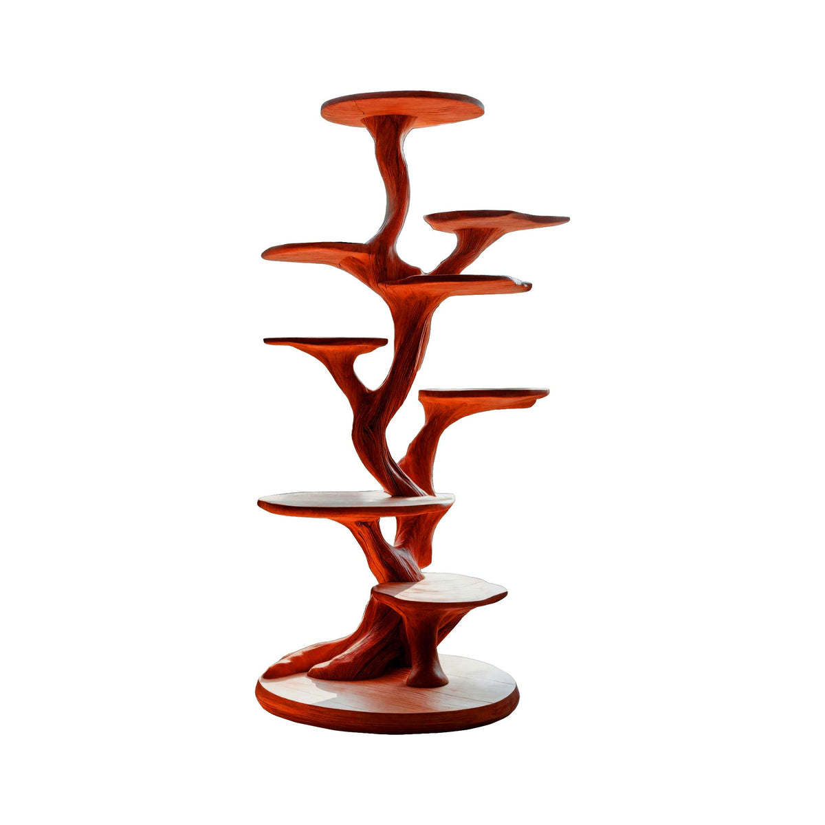 Sculpted Solid Wood Tree-Inspired Cat Tree with Staggered Platforms in Mahogany finish