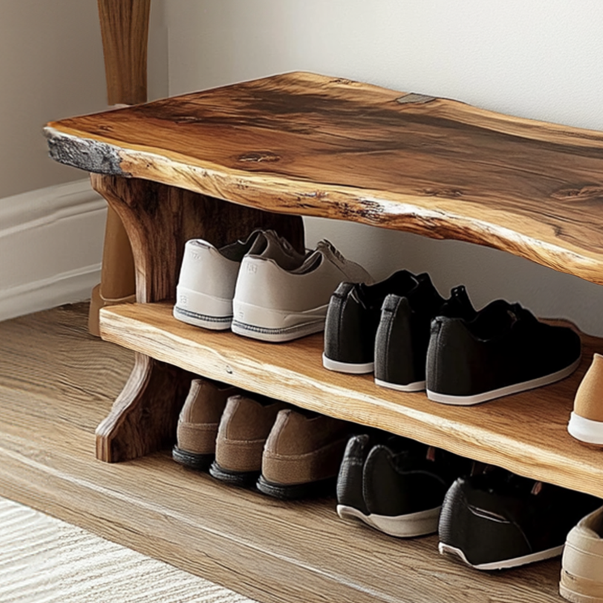 Farmhouse Solid Wood Entryway Shoe Bench with Live Edges - view 3