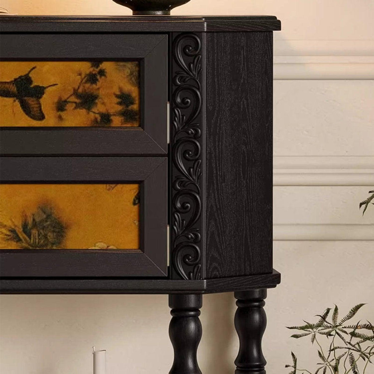 Solid Ash Wood Carved Accent Storage Cabinet, French Style - view 3