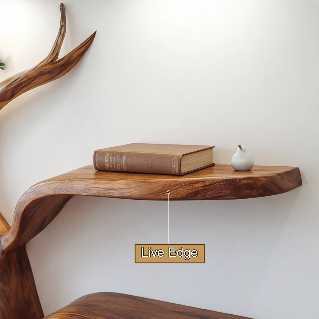 Leaning Tree Live Edge Solid Wood Bookshelf, Floor Standing - view 8