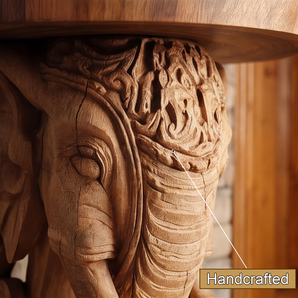 Elephant Carved Solid Hardwood Pedestal Stand with Round Top - view 4