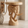 Elephant Carved Solid Hardwood Pedestal Stand with Round Top in Natural Oak finish