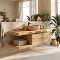Live Edge Solid Wood Floating Vanity with Soft-Close Drawers in Natural Oak finish