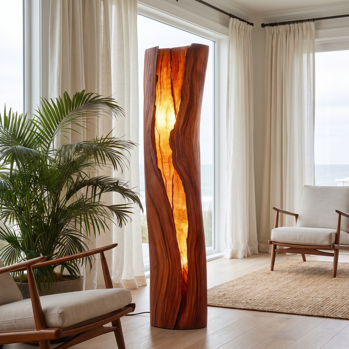 Live Edge Solid Hardwood Floor Lamp with Integrated LED Fissure in Mahogany finish