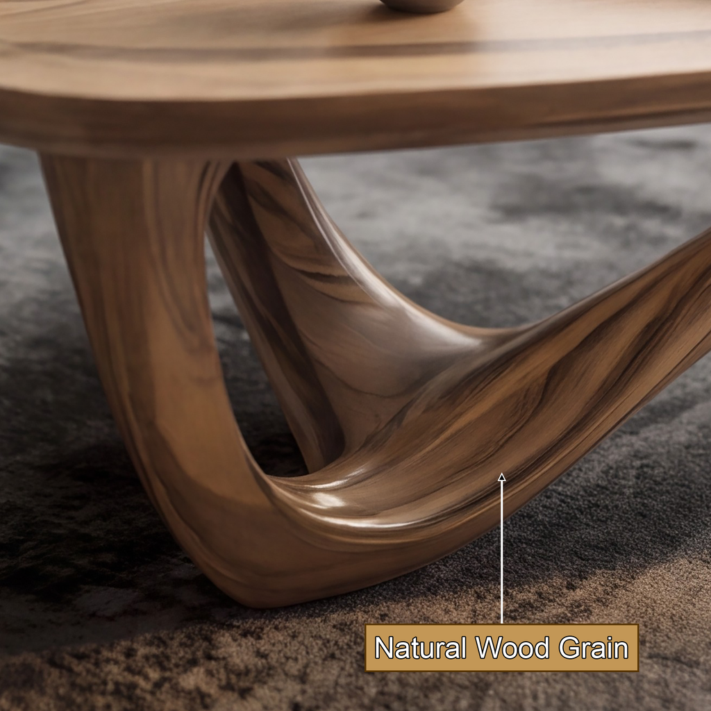 Hardwood Organic Modern Coffee Table with Rounded Top and Curved Base - view 6