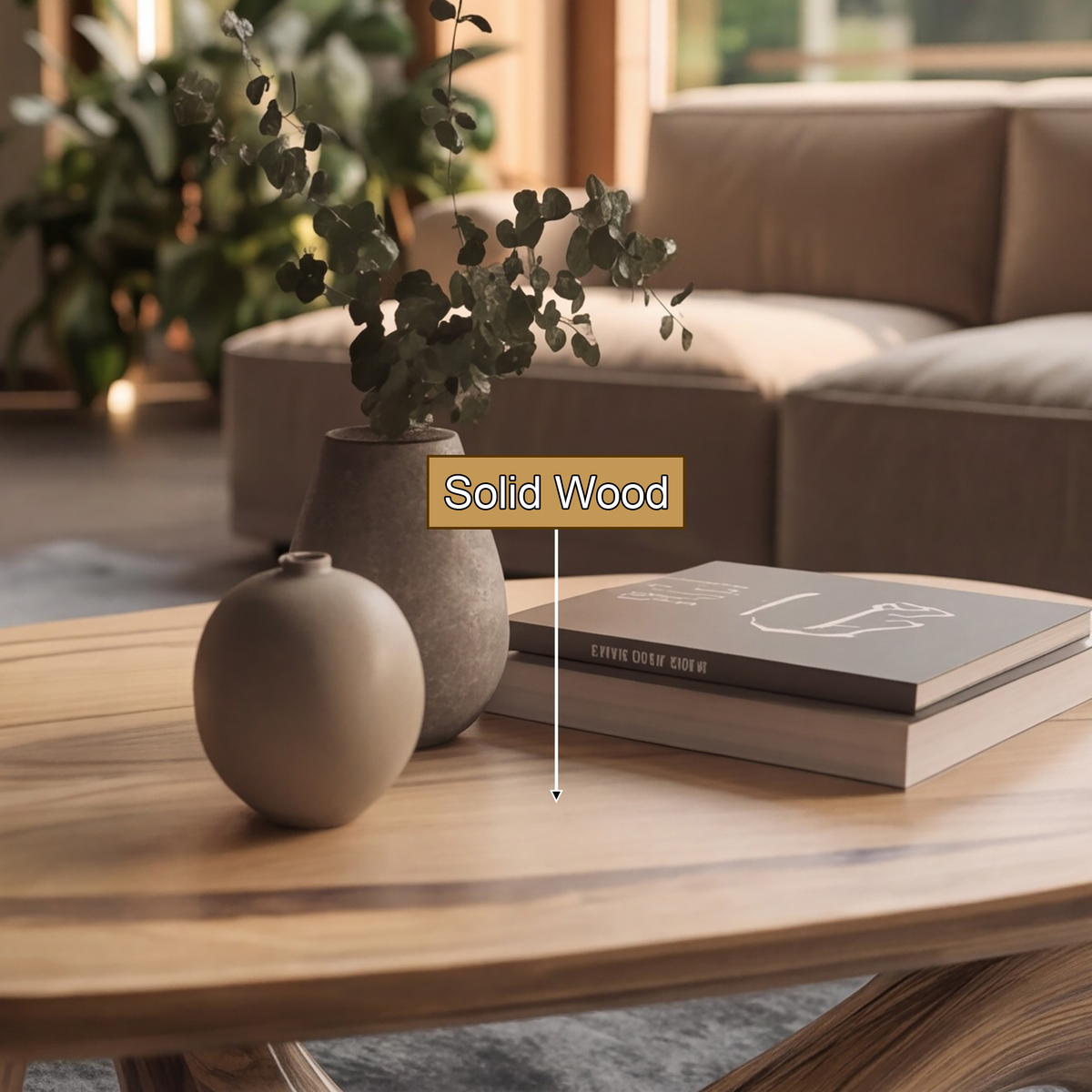Hardwood Organic Modern Coffee Table with Rounded Top and Curved Base - view 7