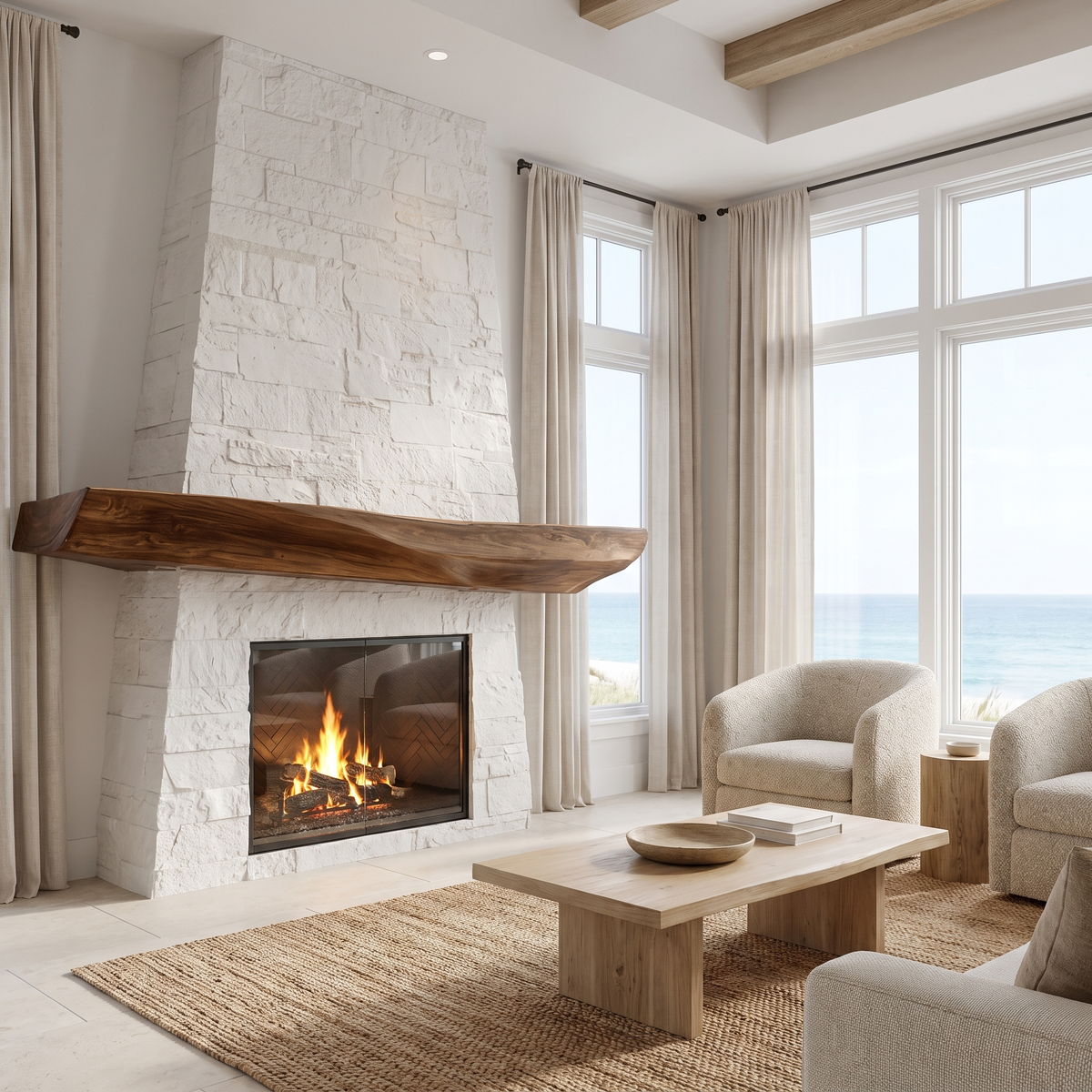 Solid Wood Fireplace Mantel Shelf with Sculpted Underside in Brown finish