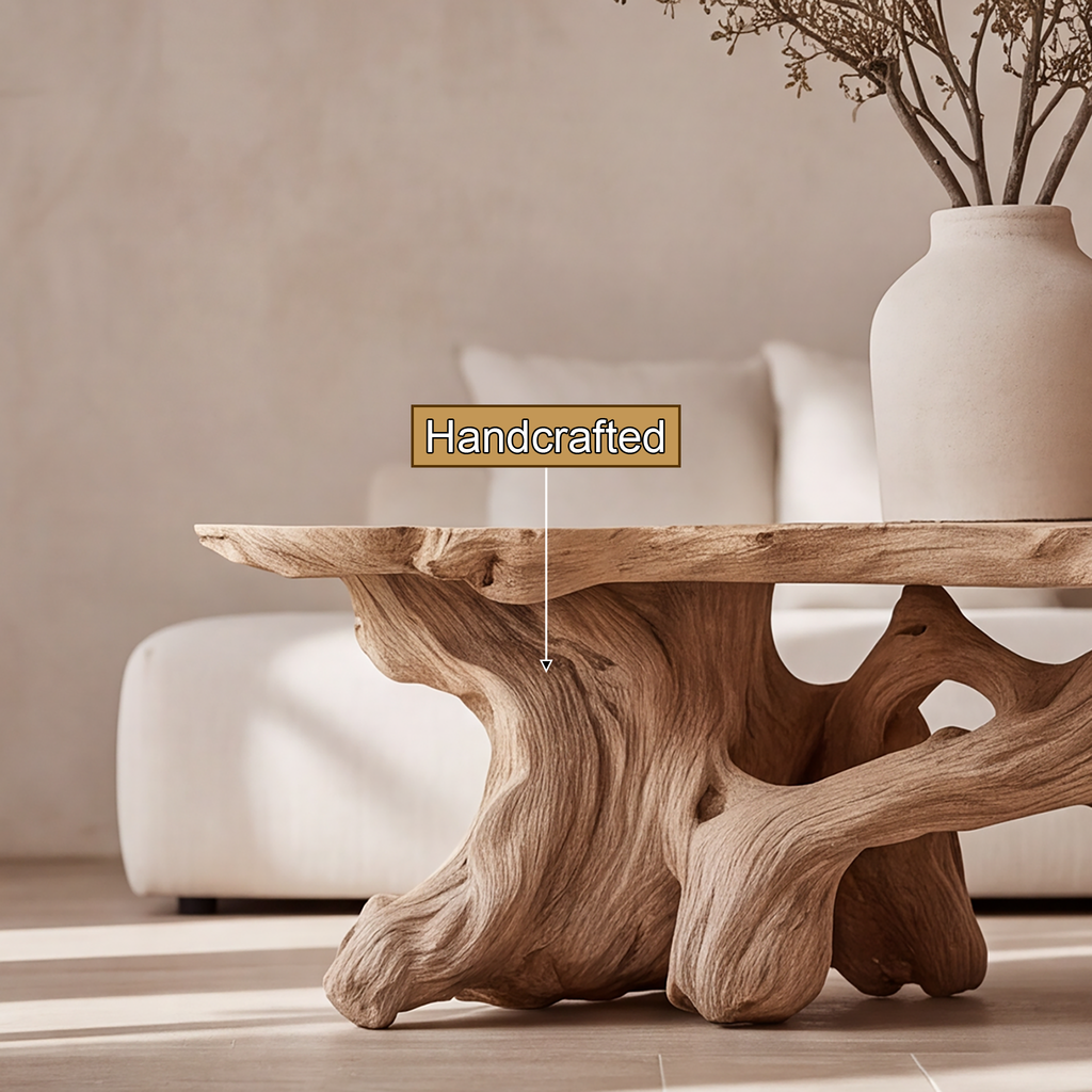 Live Edge Solid Wood Coffee Table with Root-Inspired Base - view 3