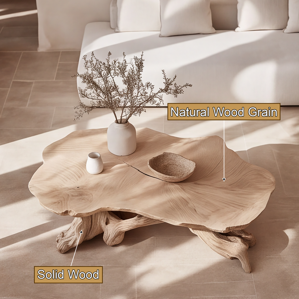 Live Edge Solid Wood Coffee Table with Root-Inspired Base - view 2