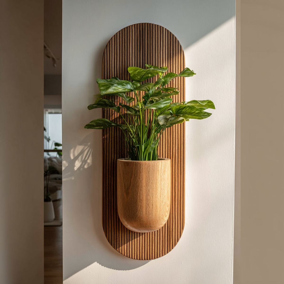 Rustic Solid Wood Wall Planter for Living Room and Entryway