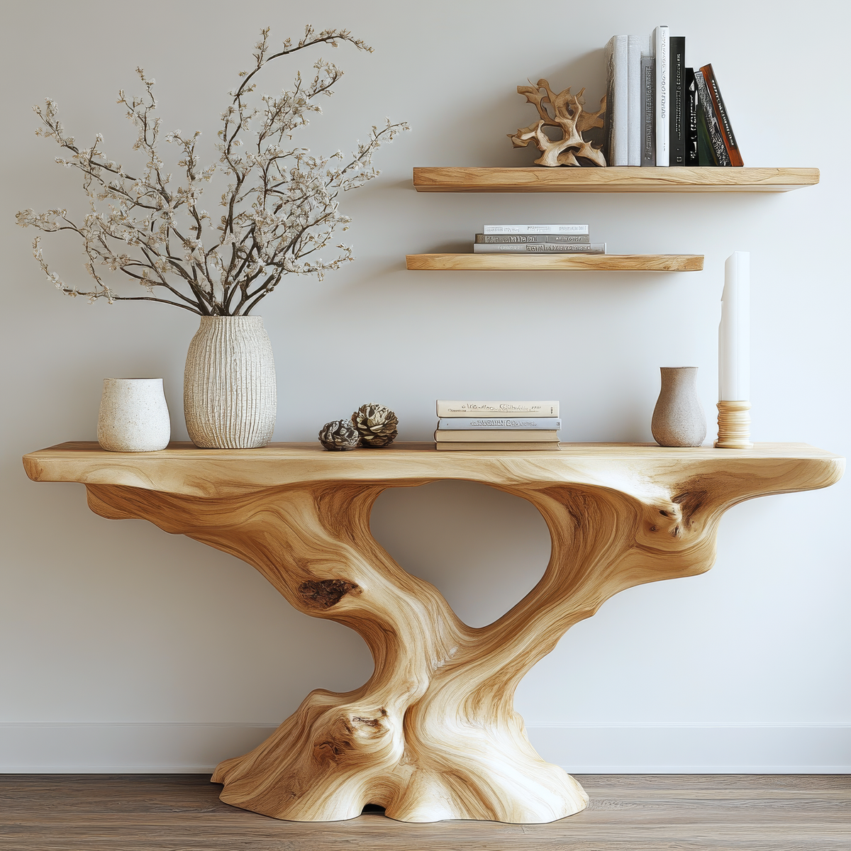 Root-Inspired Solid Wood Console Table with Natural Edge Top