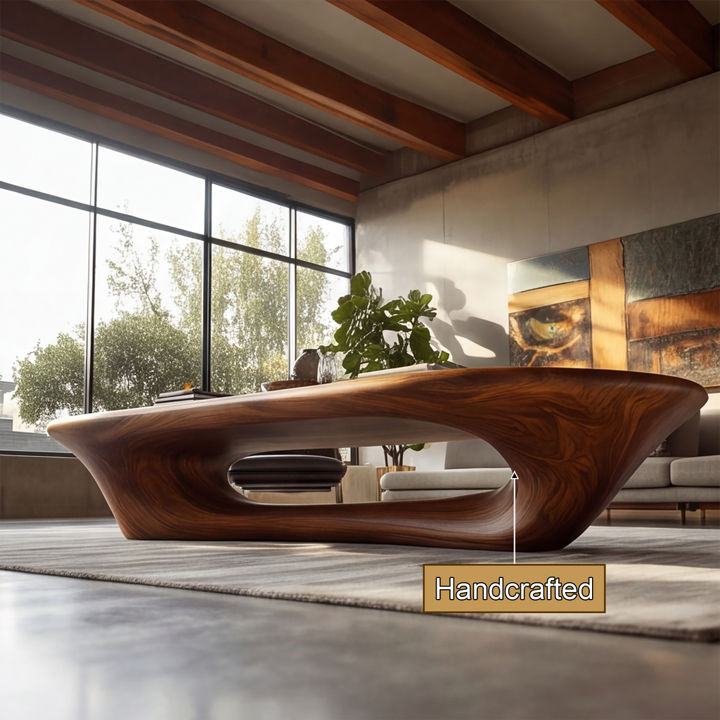 Sculpted Solid Wood Loop Base Coffee Table with Rounded Top - view 10