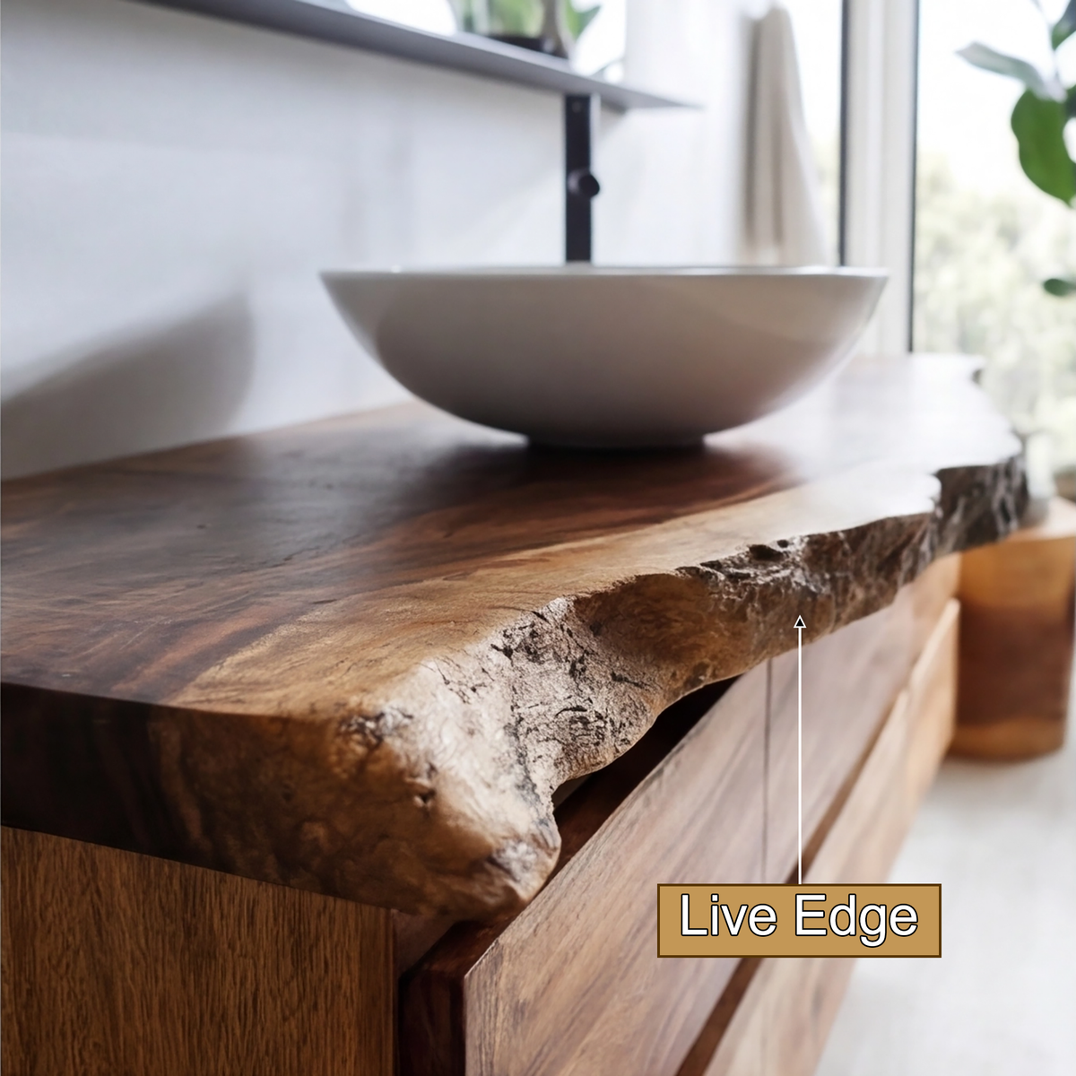 Live Edge Solid Hardwood Floating Bathroom Vanity with Drawers - view 4