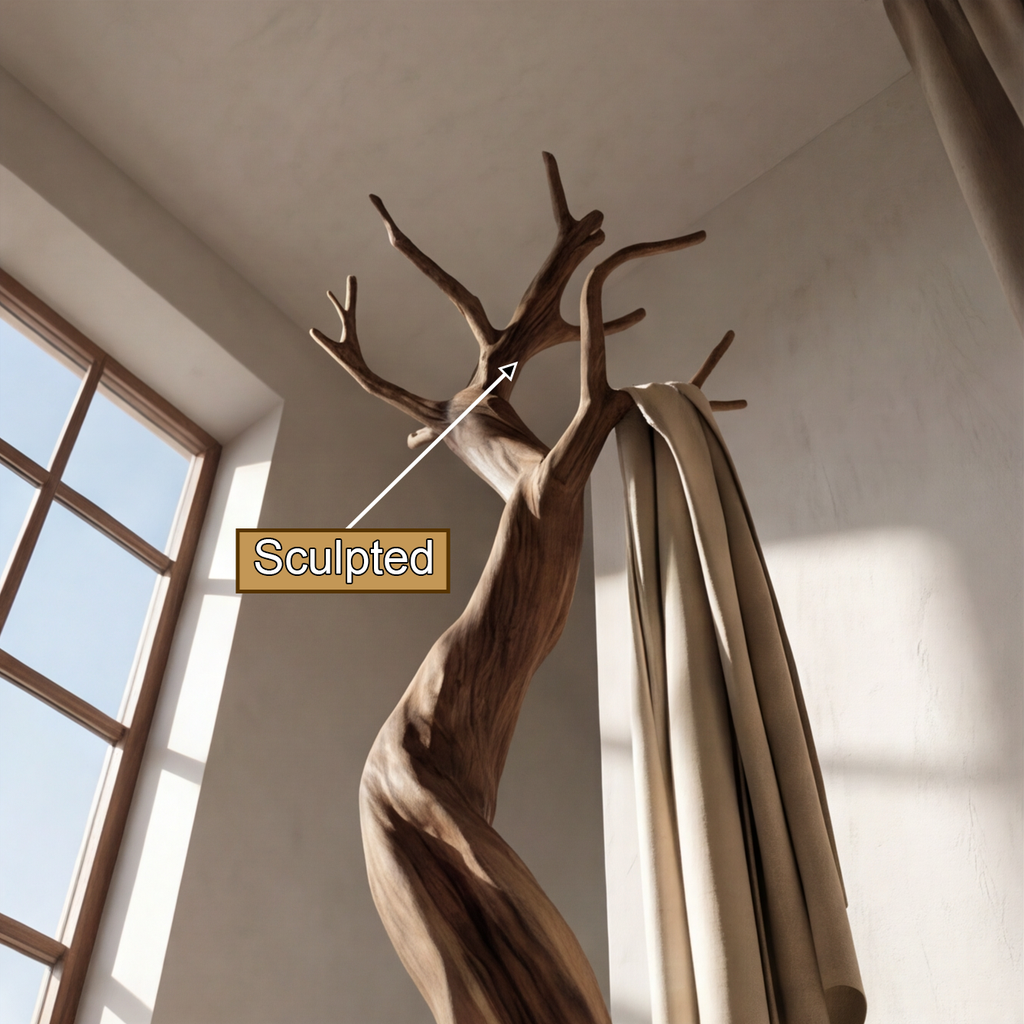 Sculpted Solid Wood Tree Coat Rack with Branch Hooks - view 3