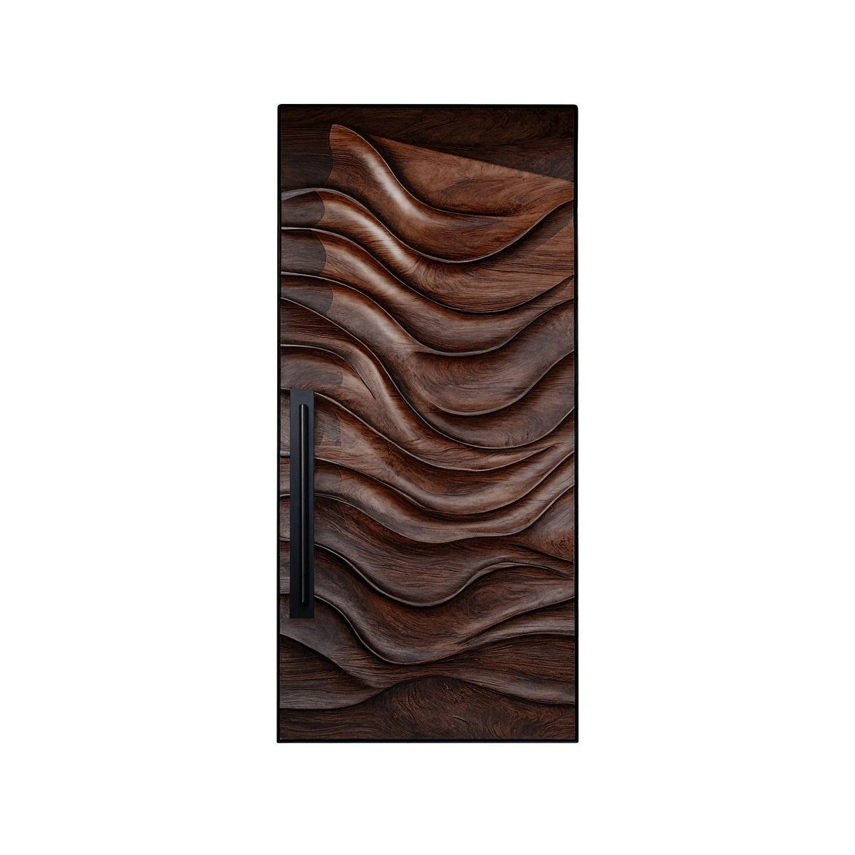 Wave-Carved Solid Wood Rectangular Single Entry Door in Dark Walnut finish