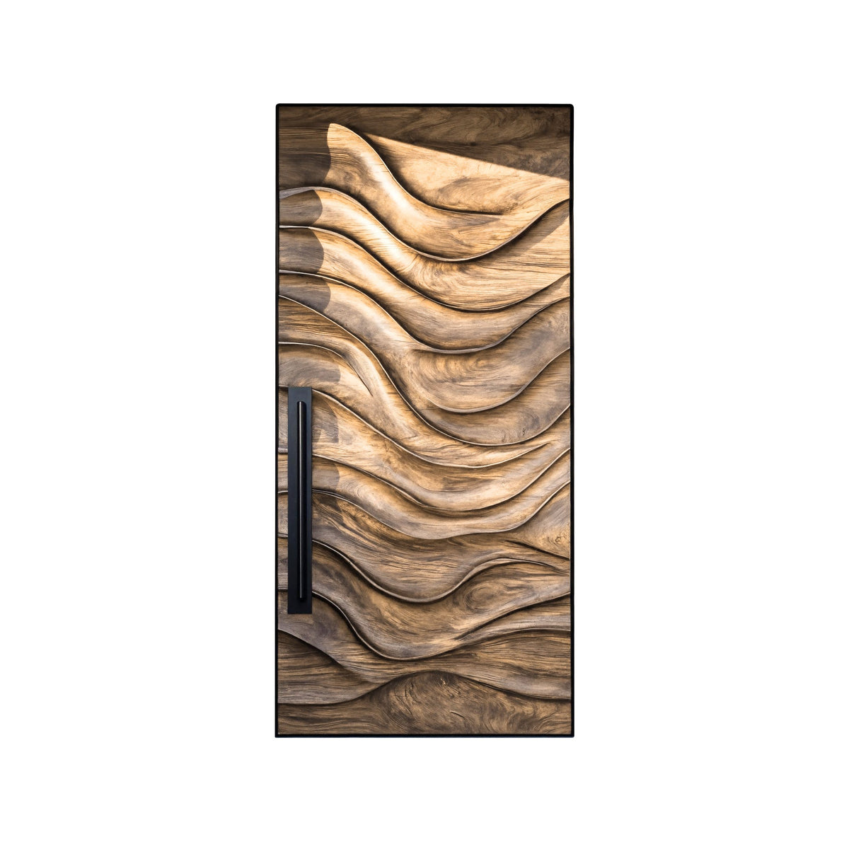 Wave-Carved Solid Wood Rectangular Single Entry Door in Natural Oak finish