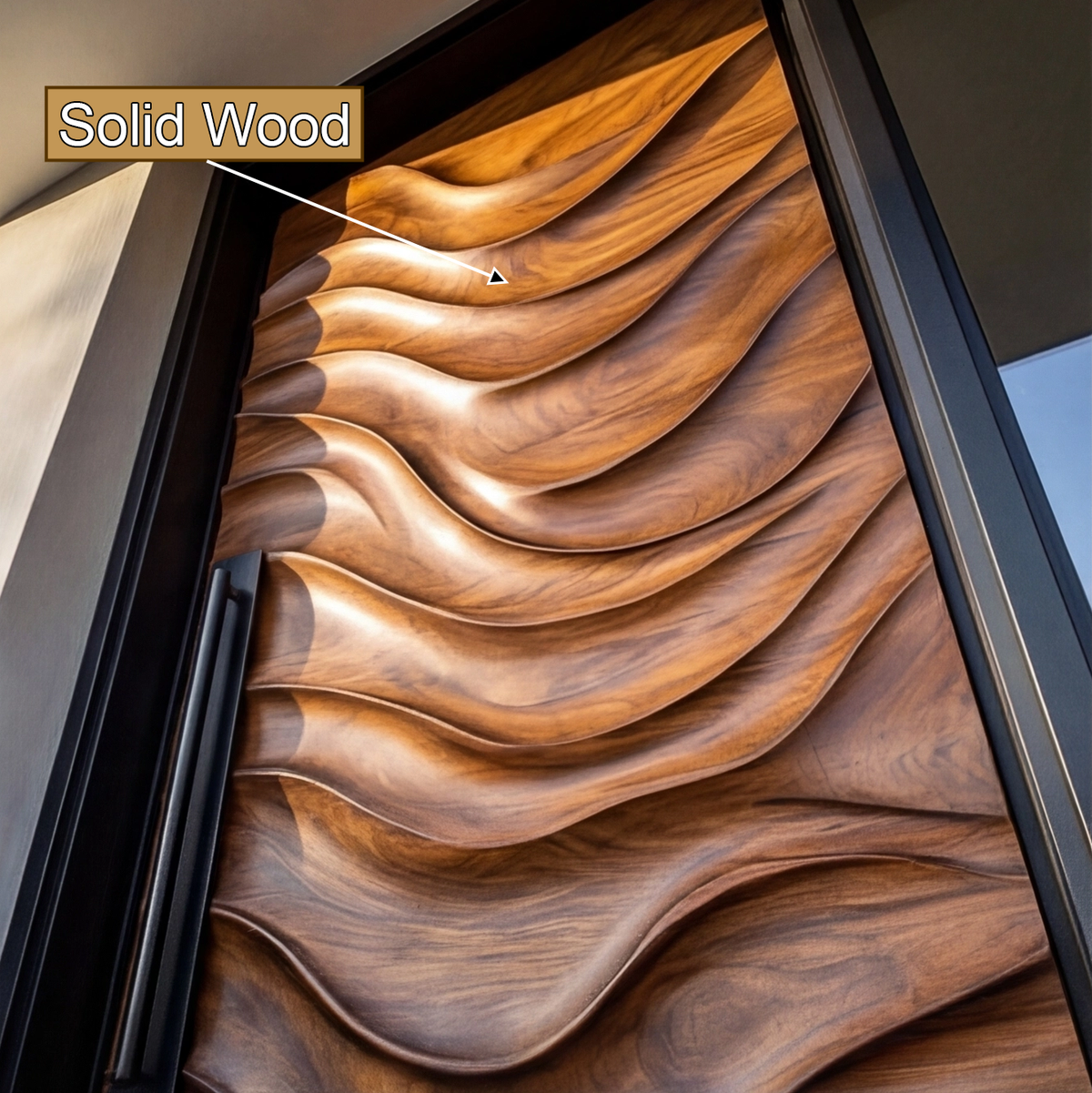 Wave-Carved Solid Wood Rectangular Single Entry Door - view 4