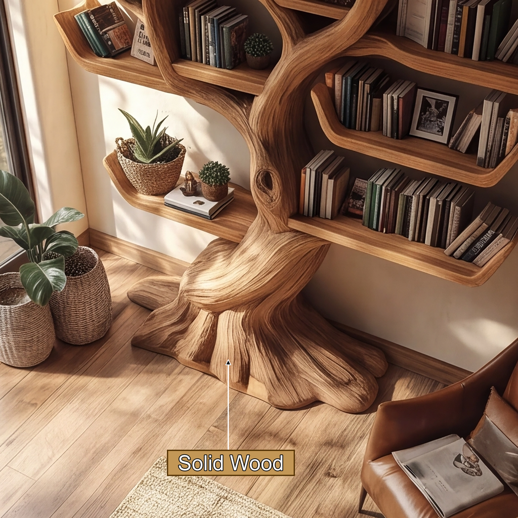 Solid Hardwood Tree Bookshelf with Carved Canopy and Root Base - view 12