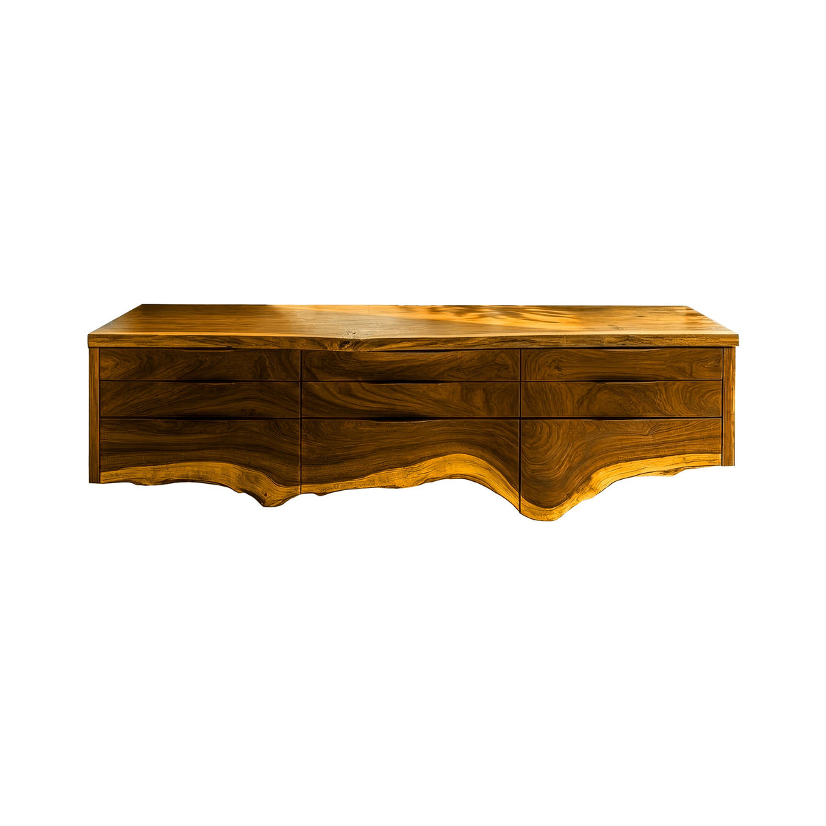 Live Edge Hardwood Floating Bathroom Vanity with Drawer Storage in Teak finish
