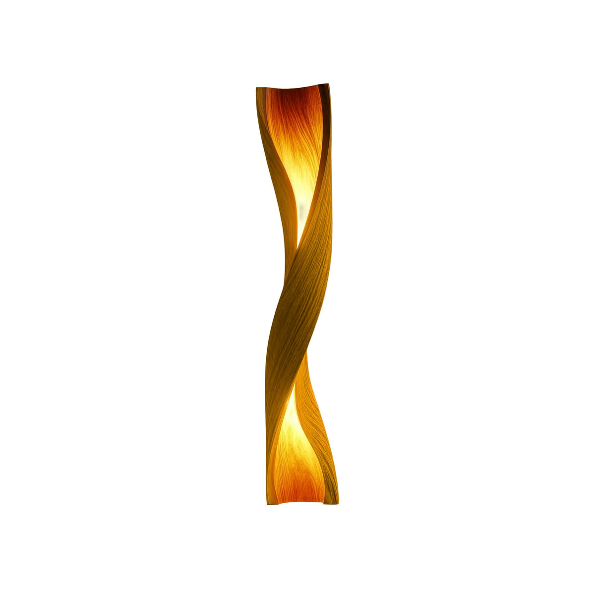 Sculpted Solid Wood Twisting Floor Lamp with Integrated LED in Teak finish
