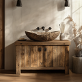 Rustic Live Edge Solid Wood Bathroom Vanity, With or Without Sink