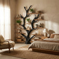 Sculptural Tree-Inspired Wood Bookcase Wall Unit in Black finish