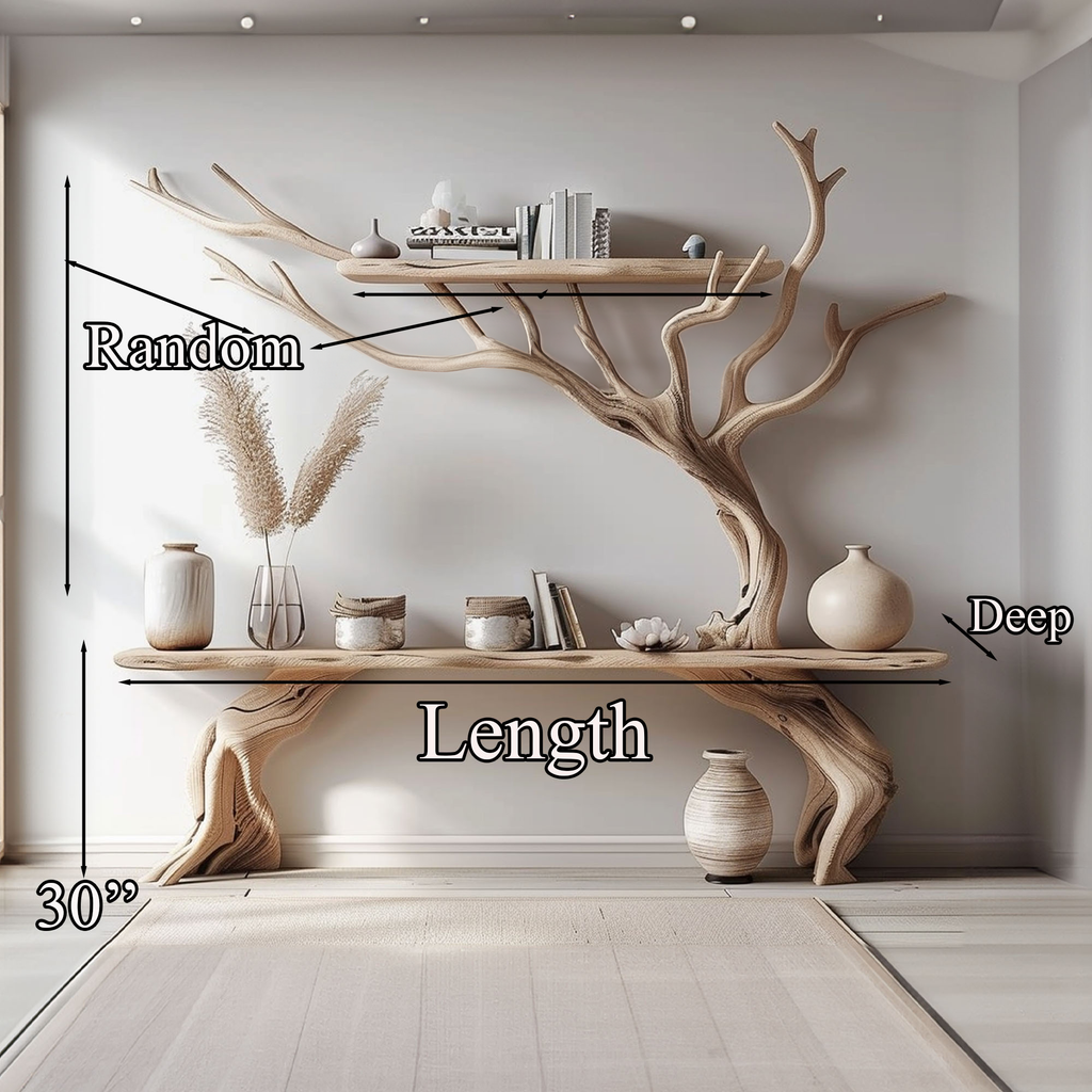Driftwood Narrow Console Table with Tree Branch Bookshelf Base - view 5