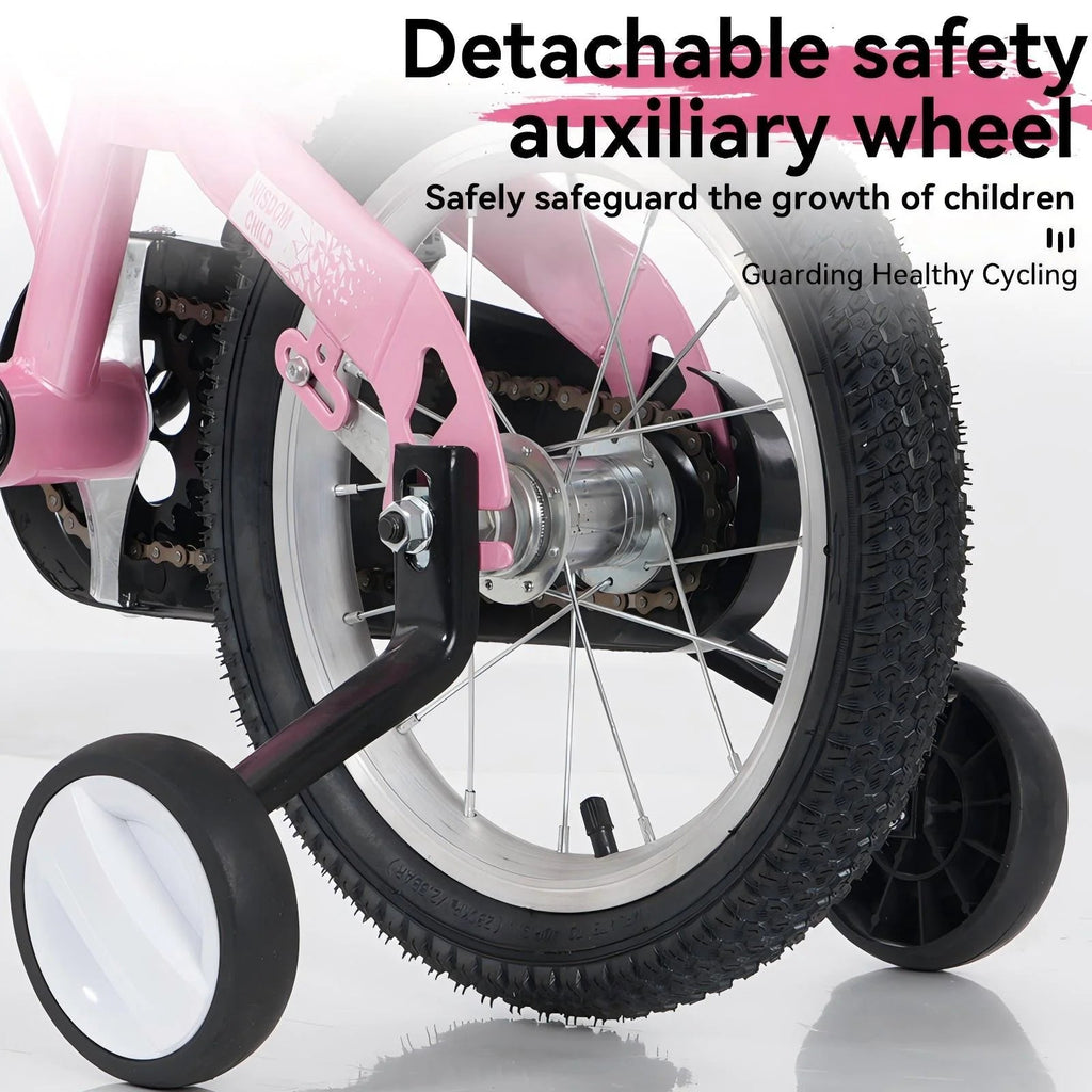 Baprem 18" Girls Bike for 5-9 Years Old Kids, Cute Kids Bike with Training Wheels, Steel Frame Sporty Children Bicycle, Pink