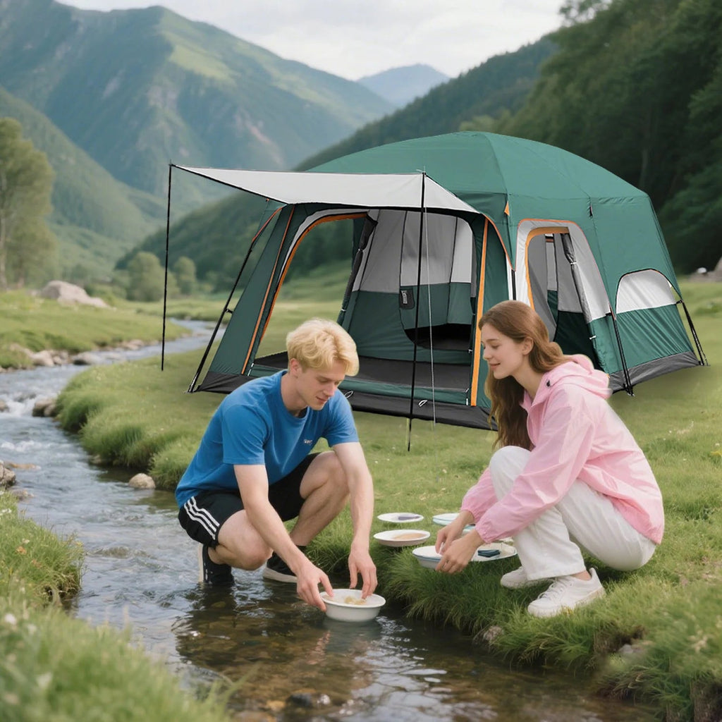 KFeng 12 Person Tents for Camping - 2Rooms 3Doors&3Windows Mesh,Suitable for Outdoor/Picnic,Brown