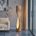 Twisted Solid Wood Floor Lamp with Carved Light Openings