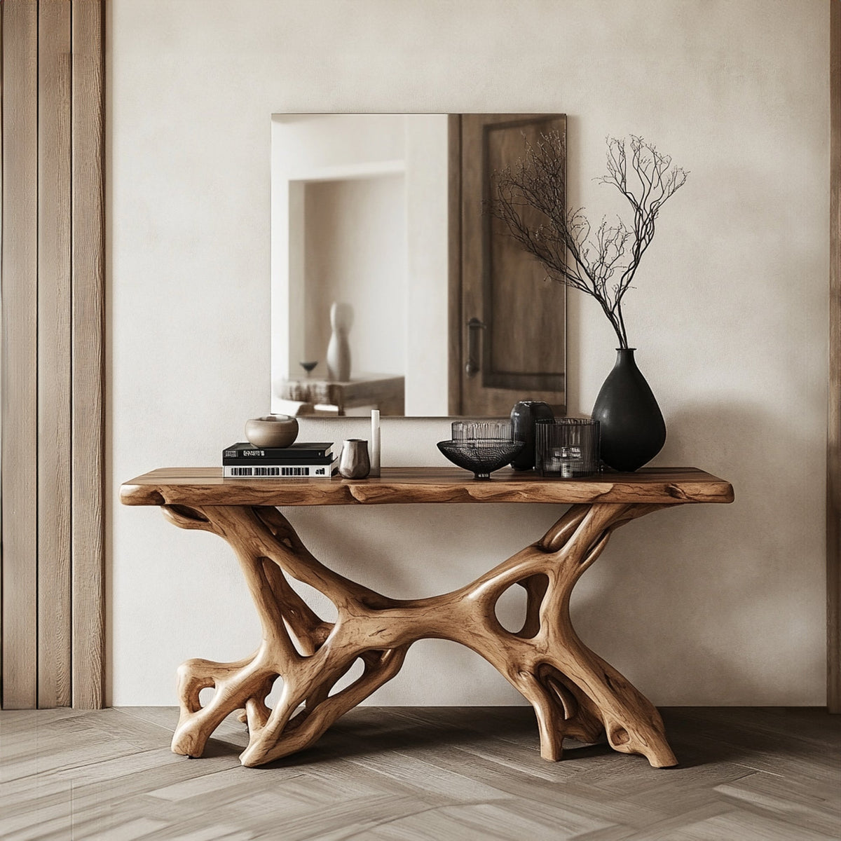 Rustic Handcrafted Solid Wood Console Table with Clean Lines